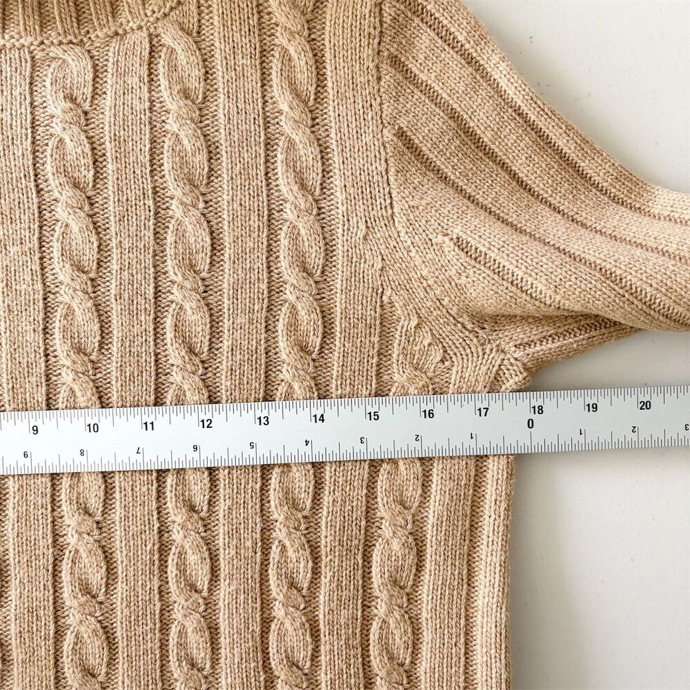J. Crew Cambridge Cable Chunky‎ Knit Turtleneck Size S Tan Wool Blend Academia - Picture 10 of 11